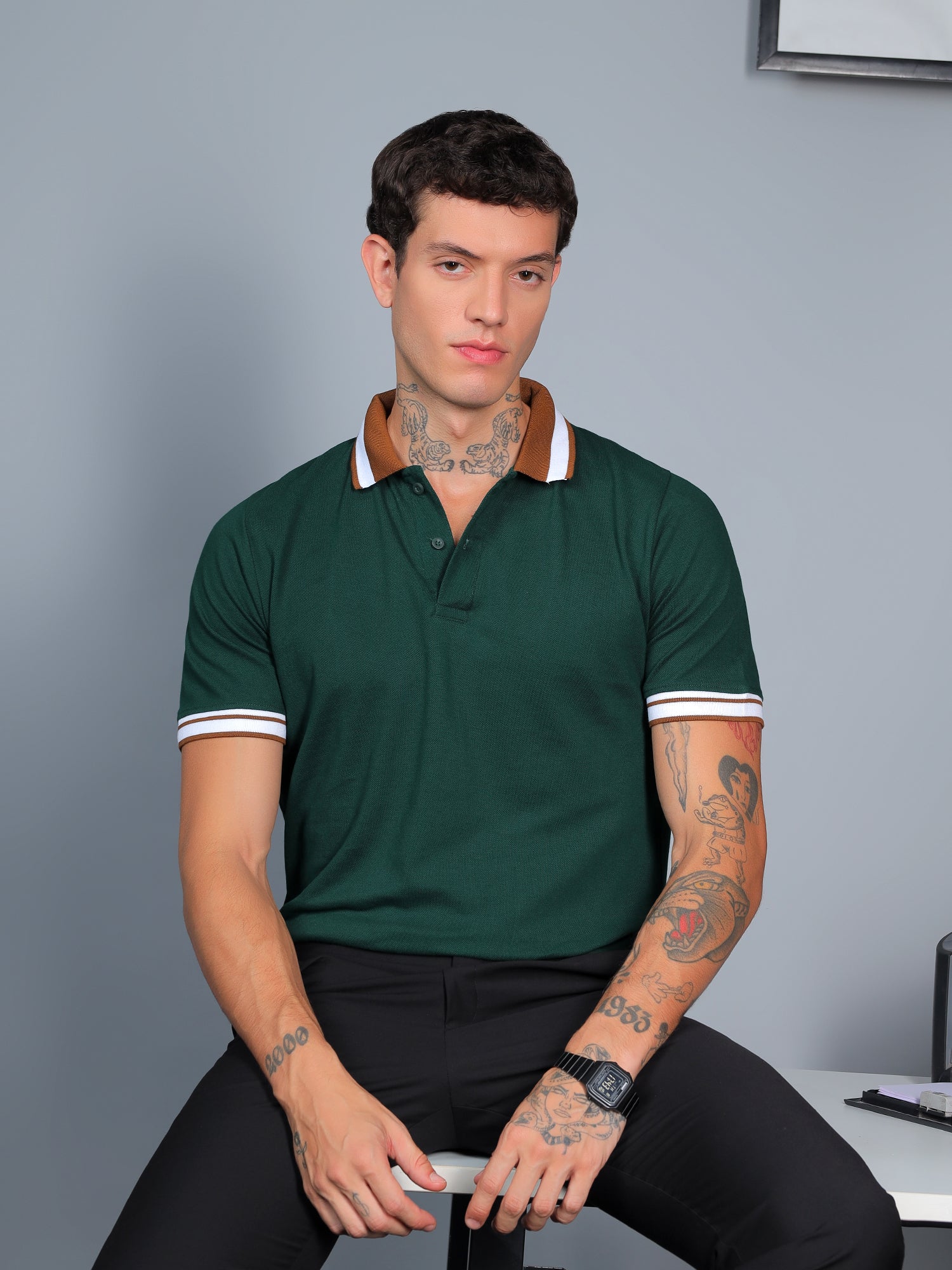 Forest Green Contrast Polo