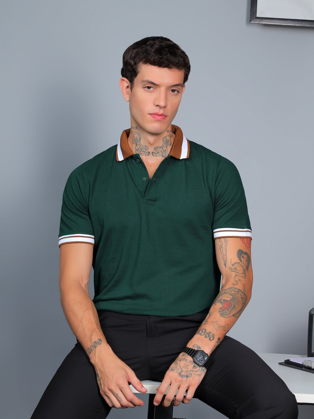 Forest Green Contrast Polo