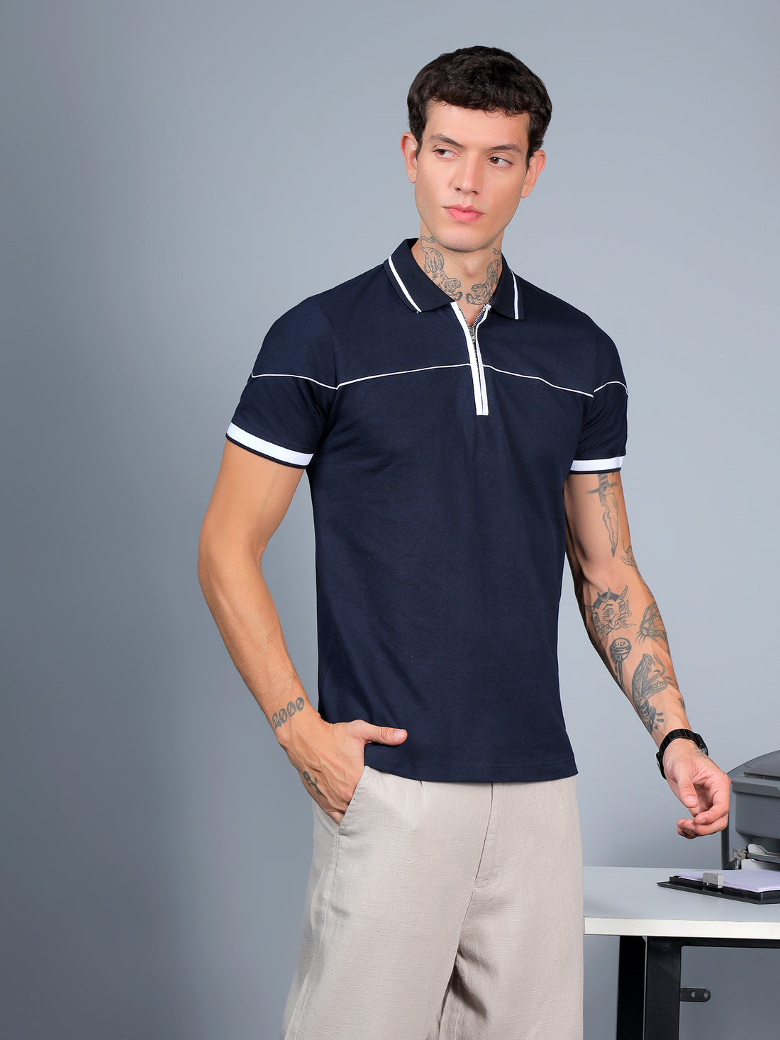 Navy Blue Contrast Polo