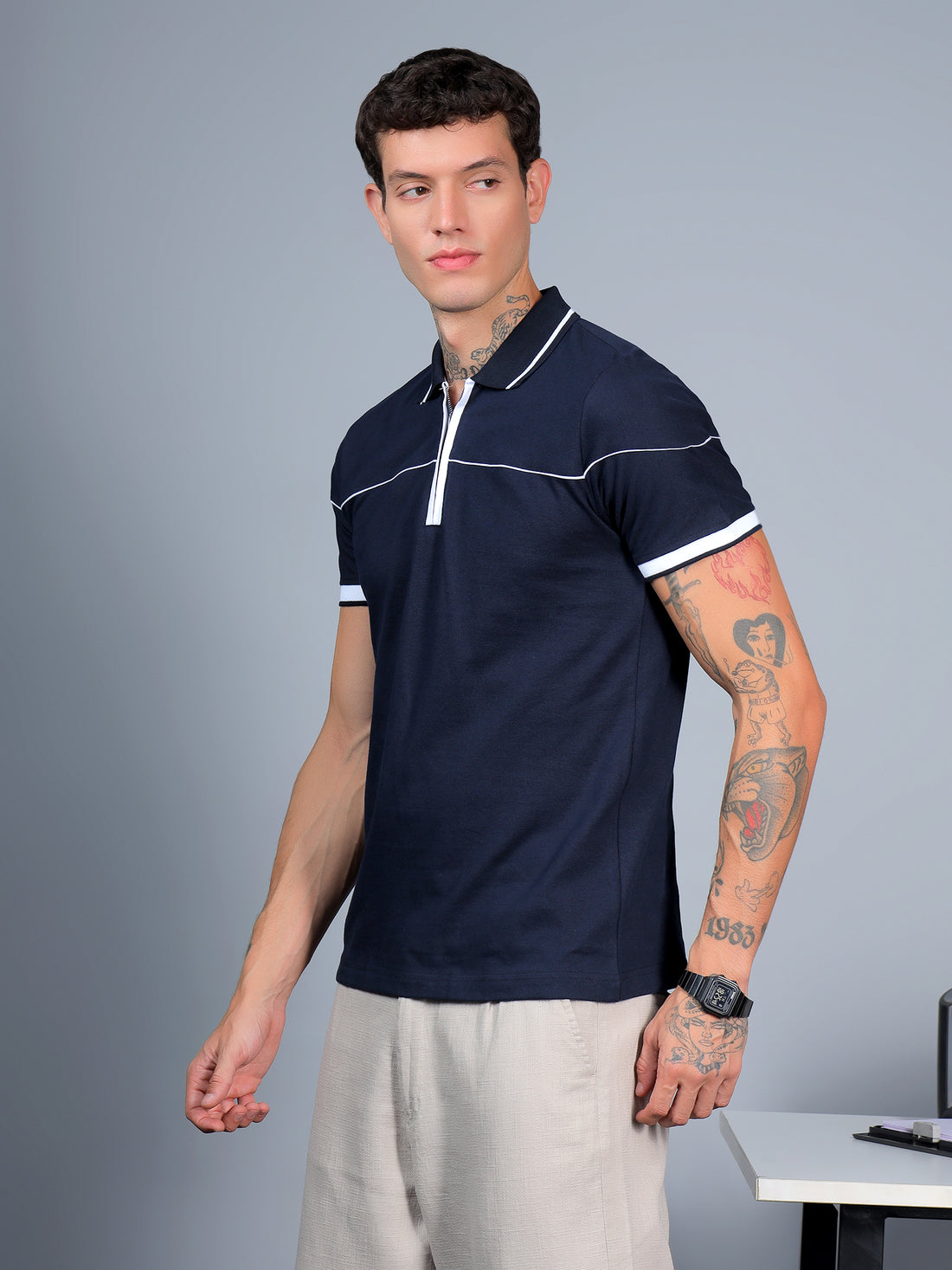 Navy Blue Contrast Polo