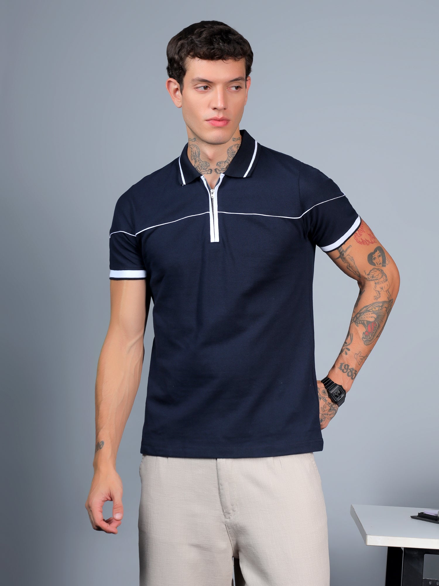 Navy Blue Contrast Polo