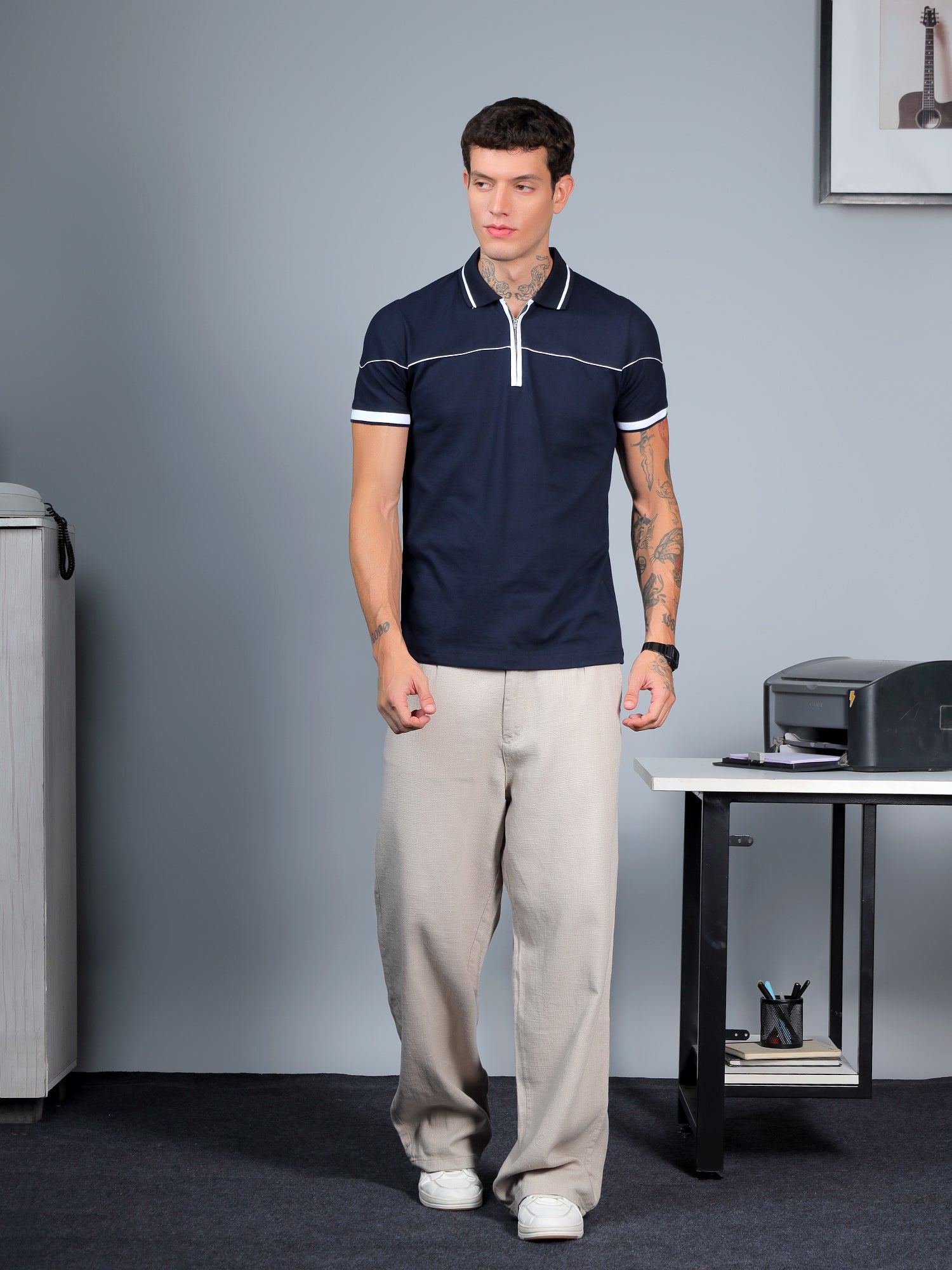 Navy Blue Contrast Polo