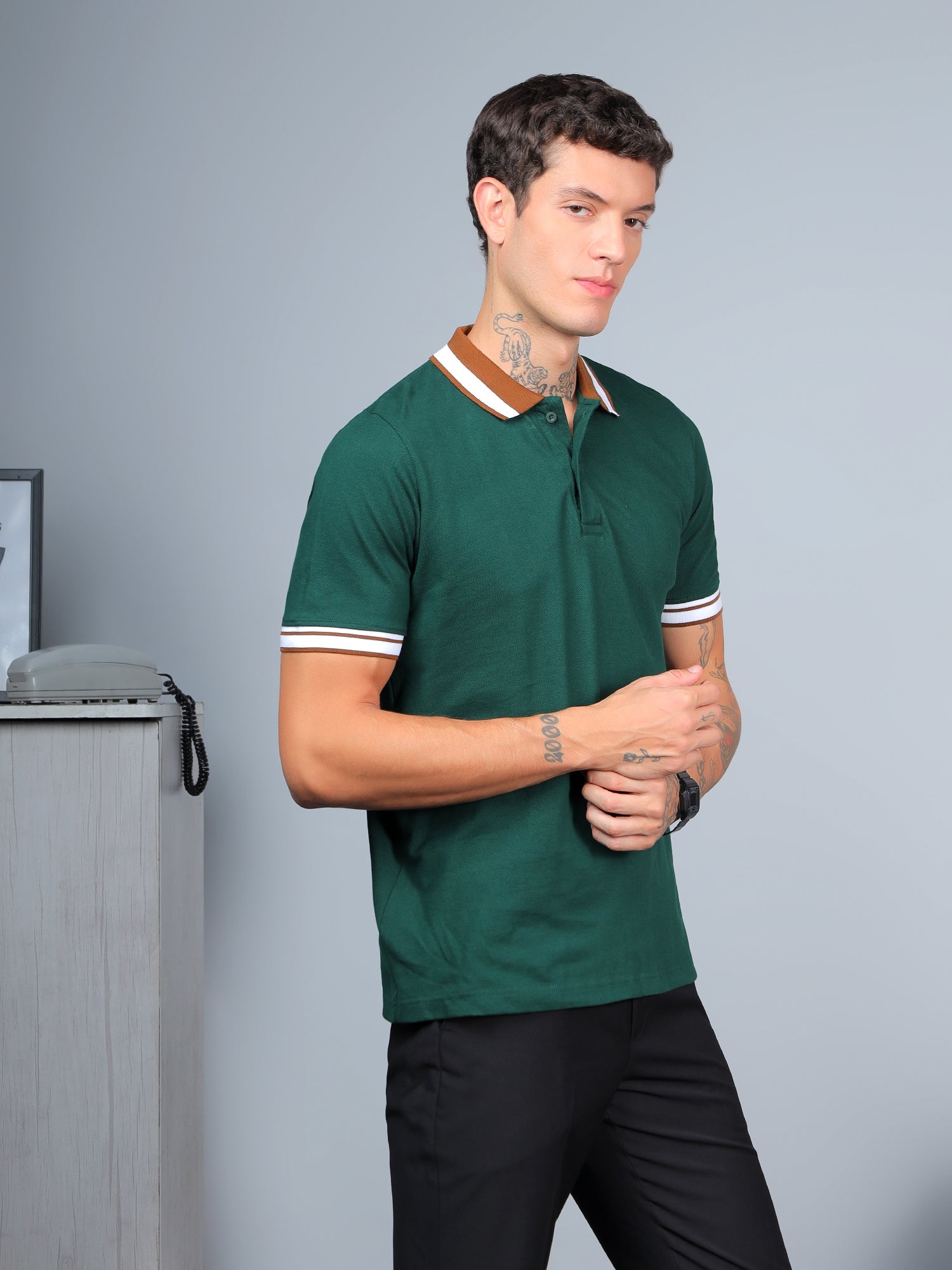 Forest Green Contrast Polo