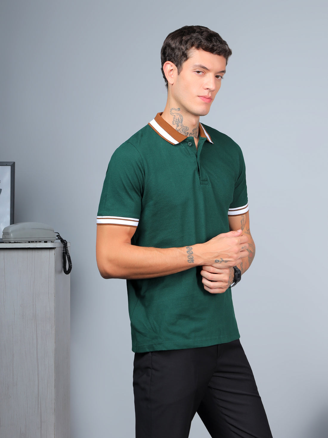 Forest Green Contrast Polo