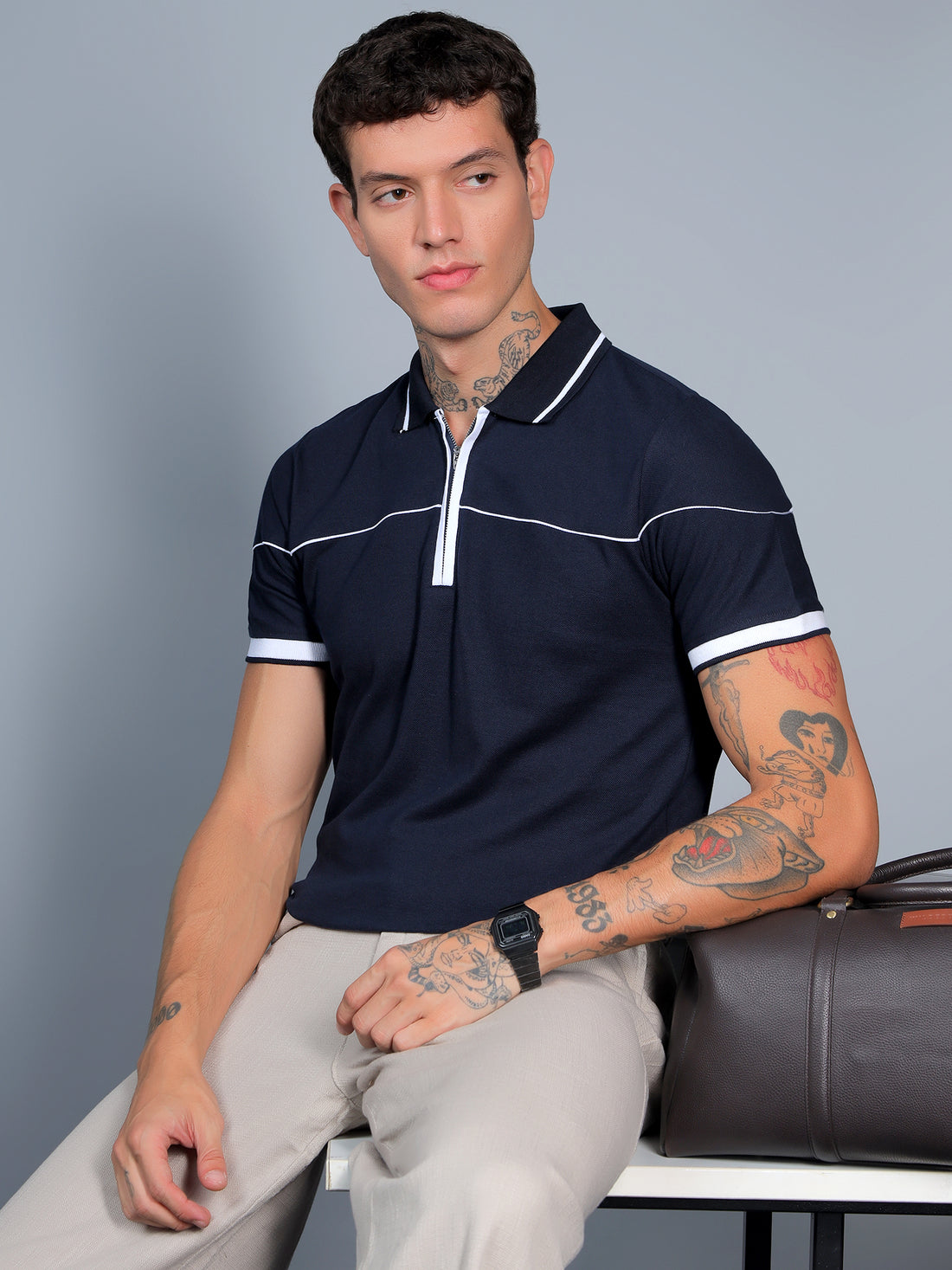Navy Blue Contrast Polo