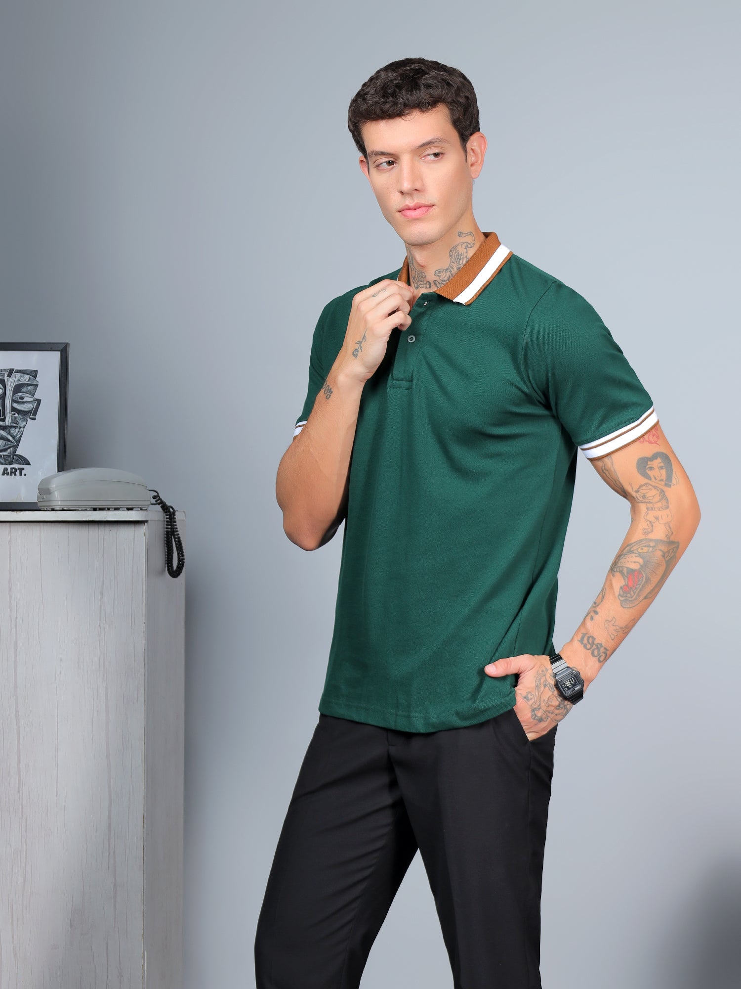 Forest Green Contrast Polo