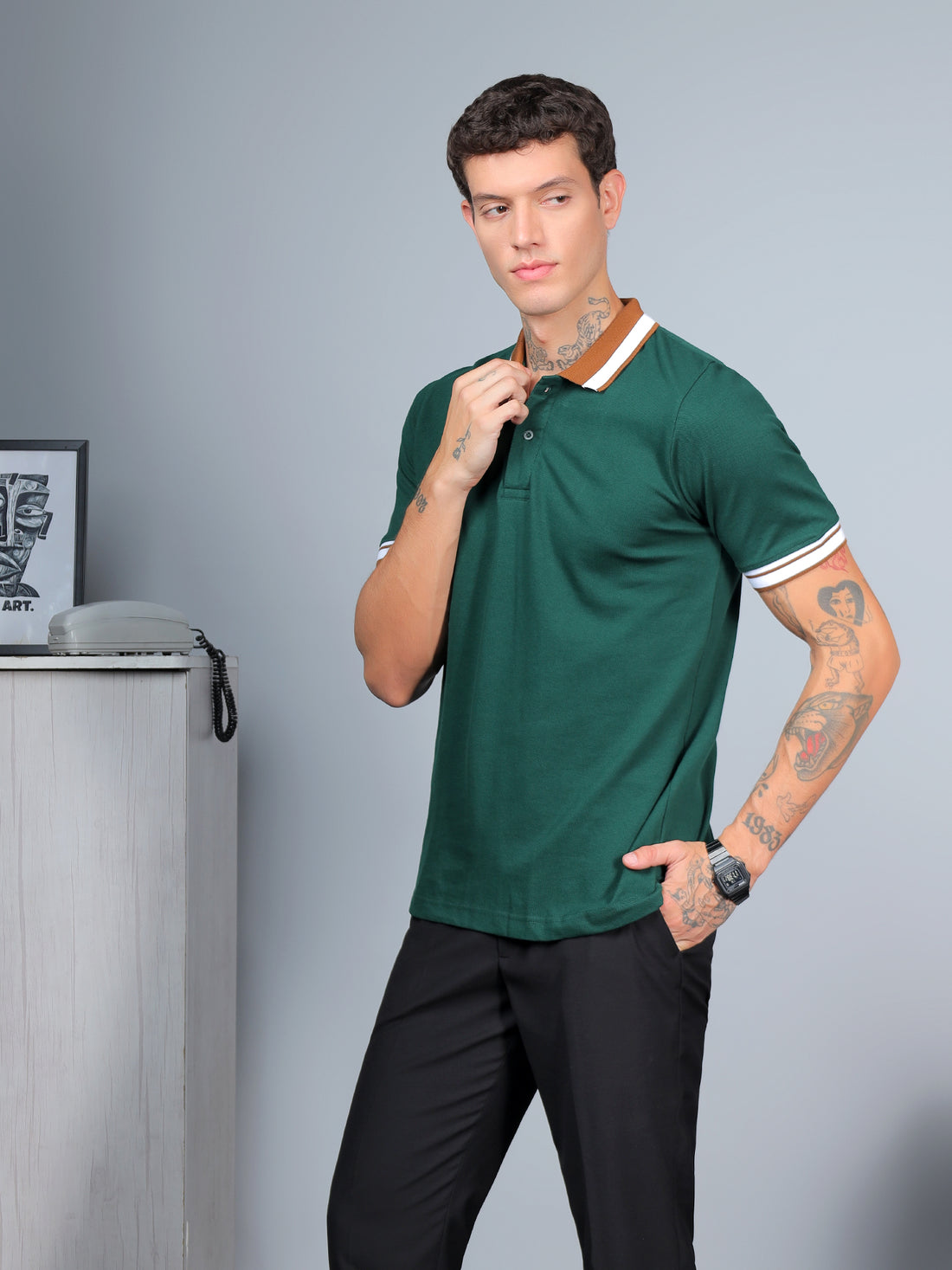 Forest Green Contrast Polo