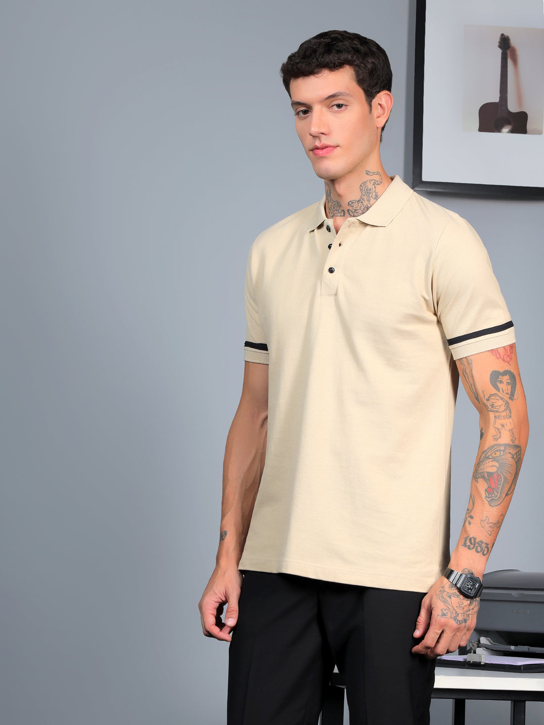 Beige Contrast Polo
