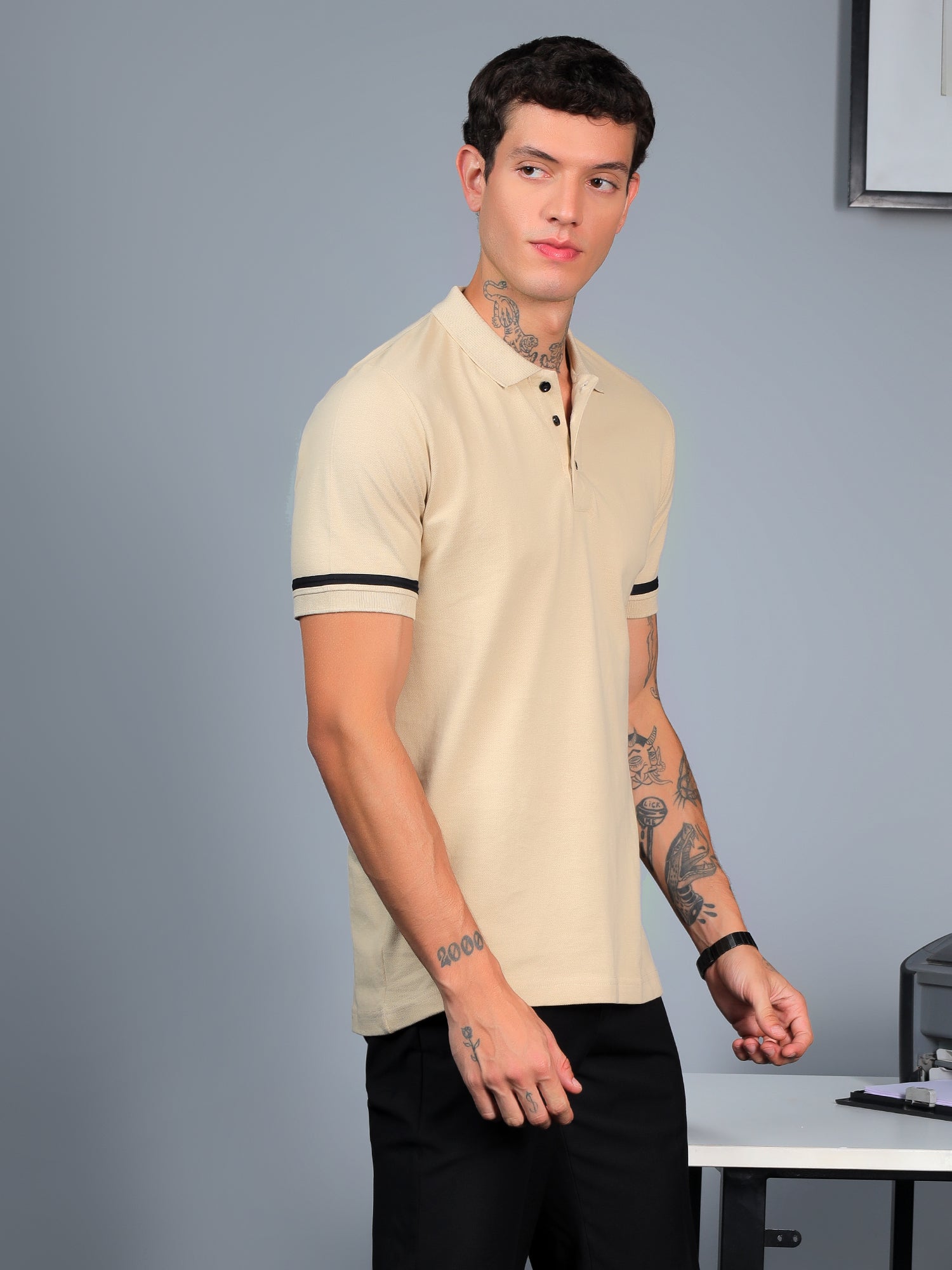 Beige Contrast Polo