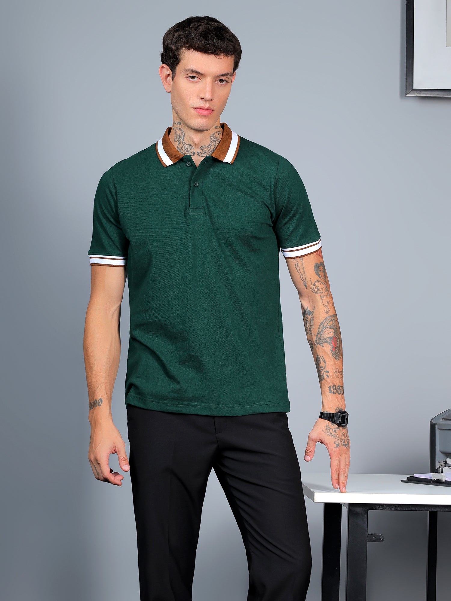 Forest Green Contrast Polo