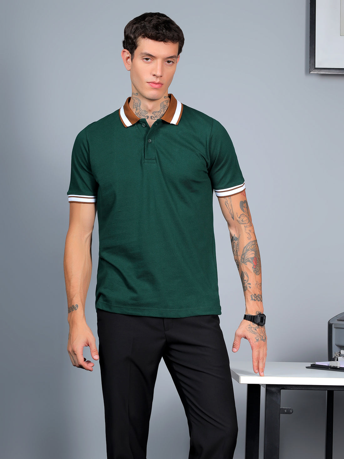 Forest Green Contrast Polo