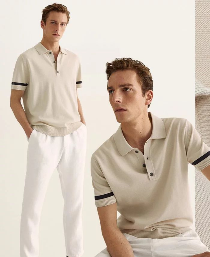 Stripe Knit Short Sleeve Polo Shirt