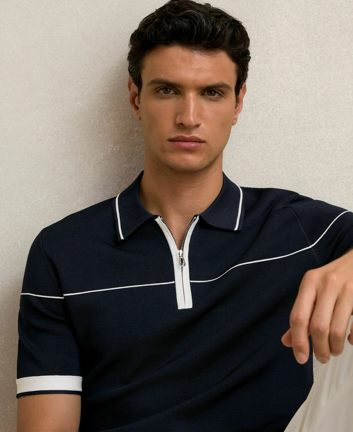 Regular Fit Bradford Half Tipped Polo Shirt – Navy/White