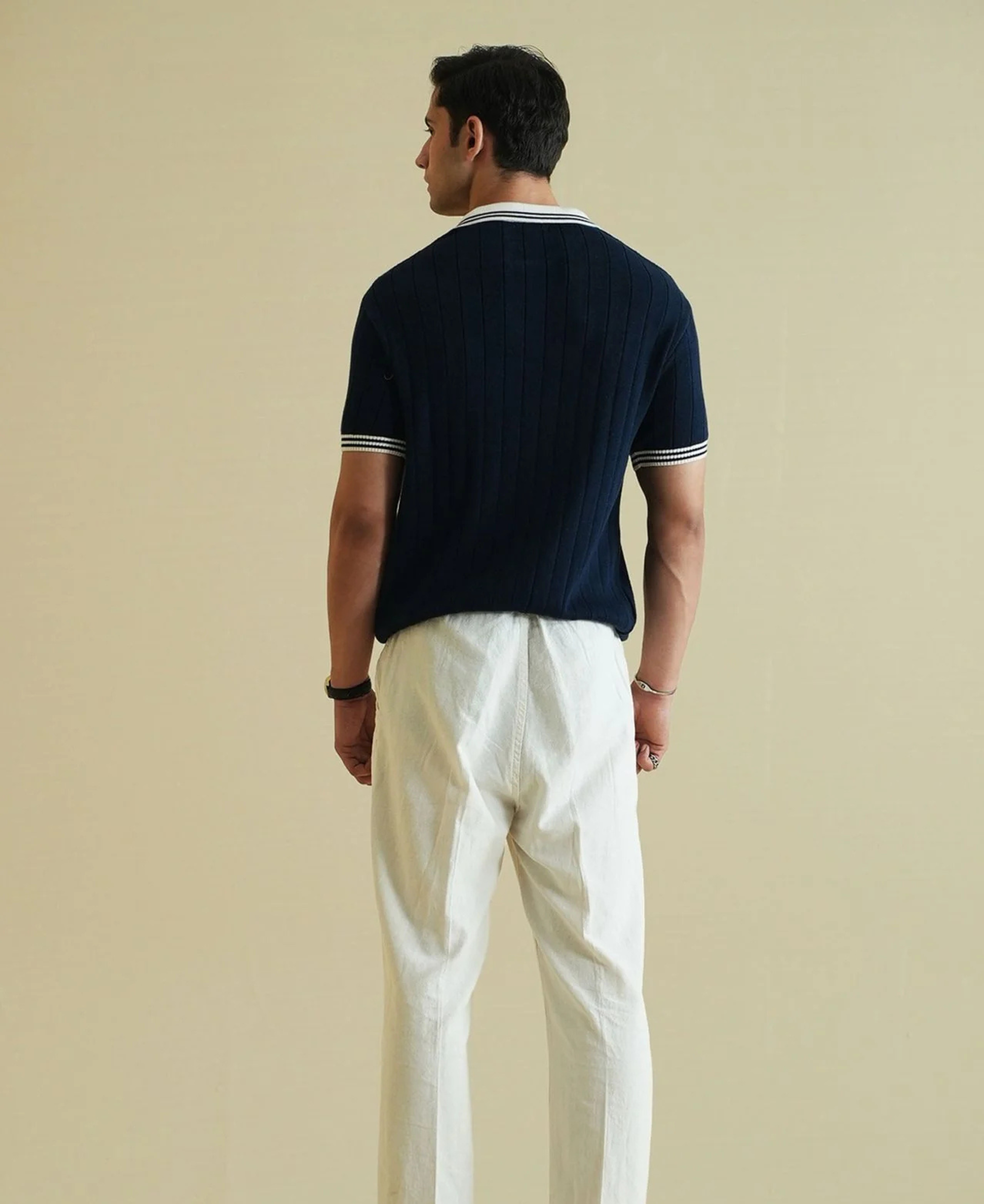 Drop Needle Knitted Polo Shirt
