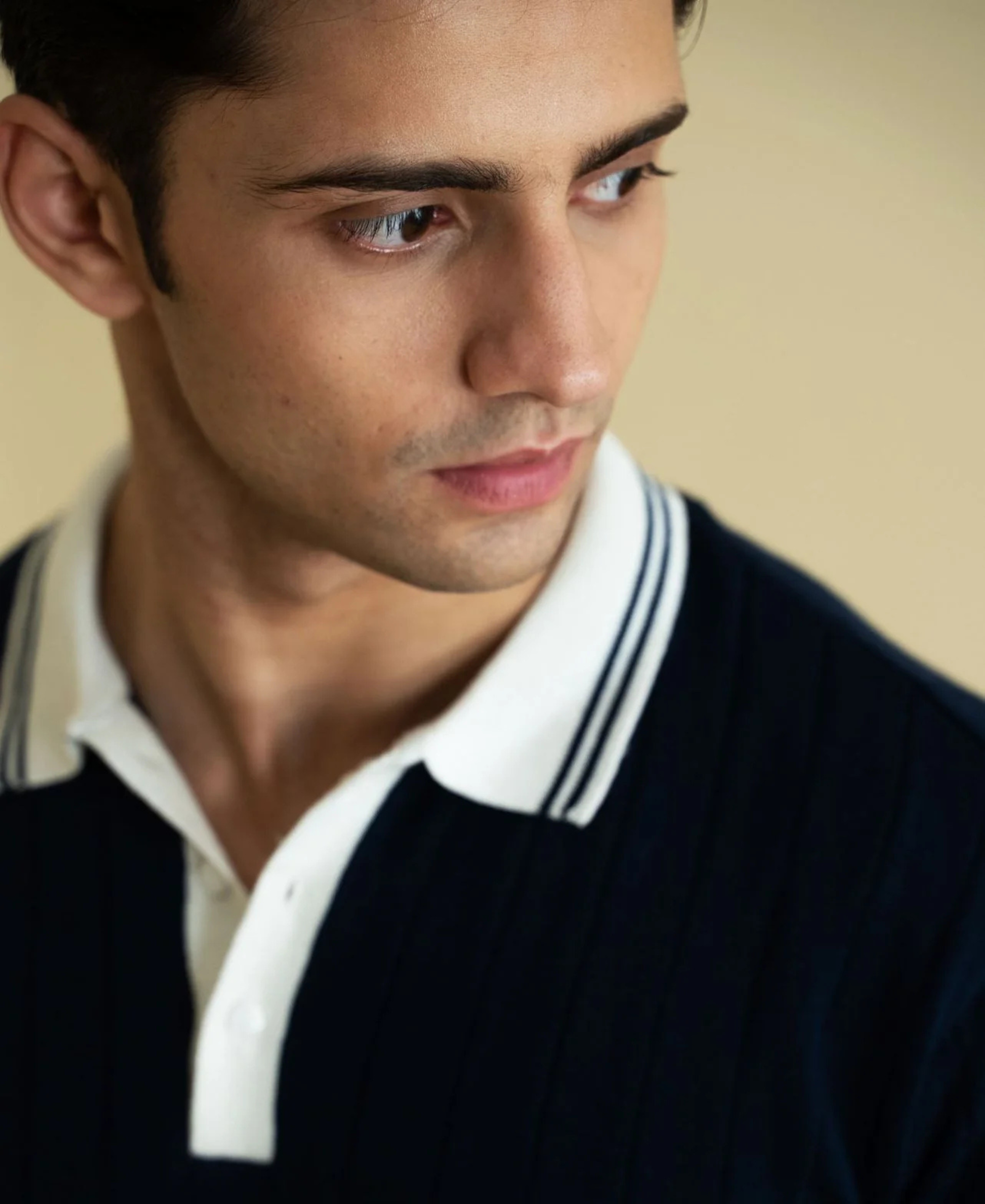 Drop Needle Knitted Polo Shirt