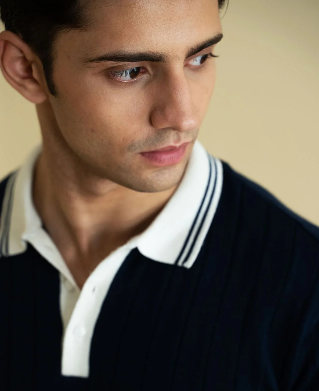 Drop Needle Knitted Polo Shirt