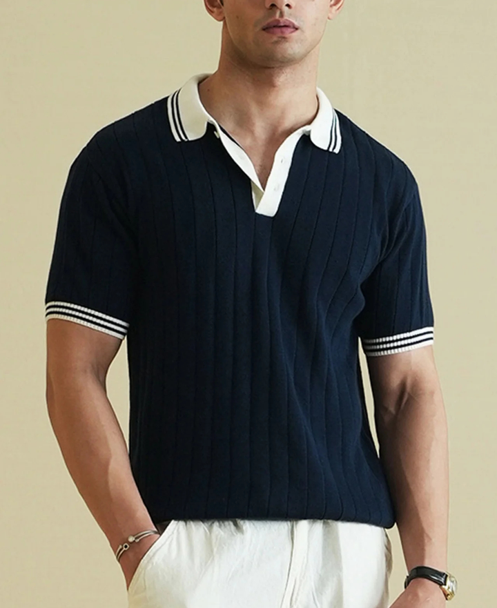 Drop Needle Knitted Polo Shirt