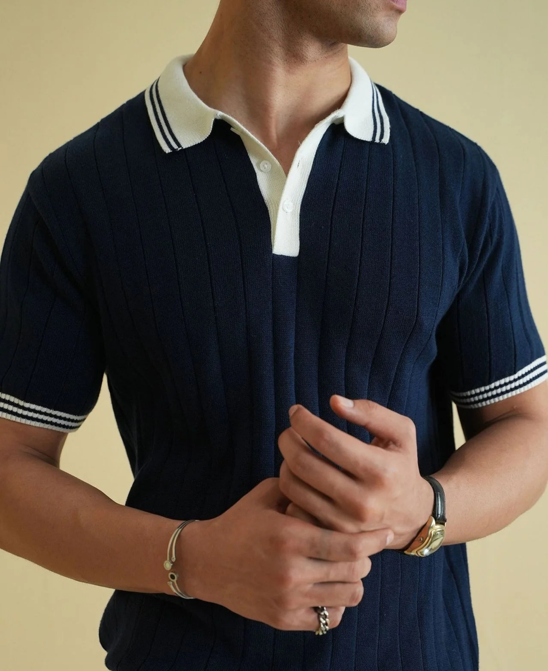 Drop Needle Knitted Polo Shirt